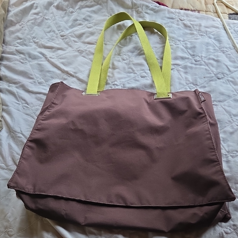Milano Brown Tote with Lime Green Handles